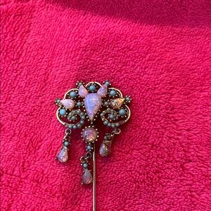 Vintage Pink Opal Teardrop Stick Pin Brooch - Womens Jewelry